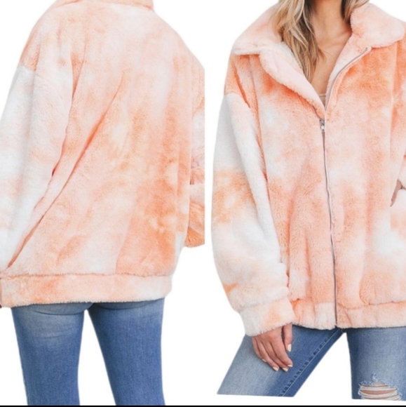 Nwt's Lux Storia Tyedye Faux Fur Zip up Jacket with Pockets - Picture 4 of 16